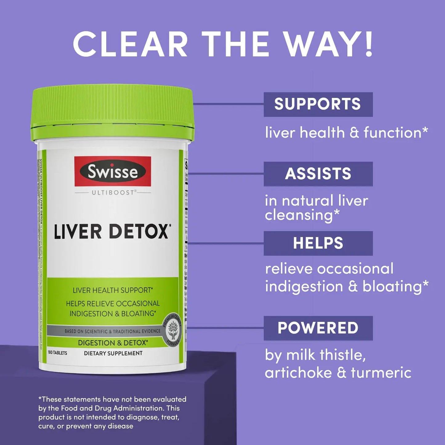 Swisse Liver Cleanse Detox & Repair Supplement | Milk Thistle + Turmeric + Artichoke Extract | 180 Pills for Liver Support