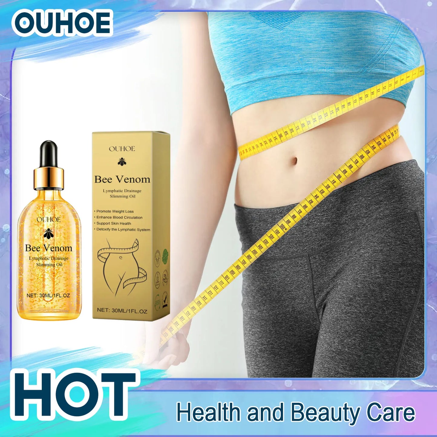 Weight Loss Oil Bee Venom Lymphatic Drainage Detox Anti Swelling Firming Lifting Belly Fat Burner Shaping Body Massage Product